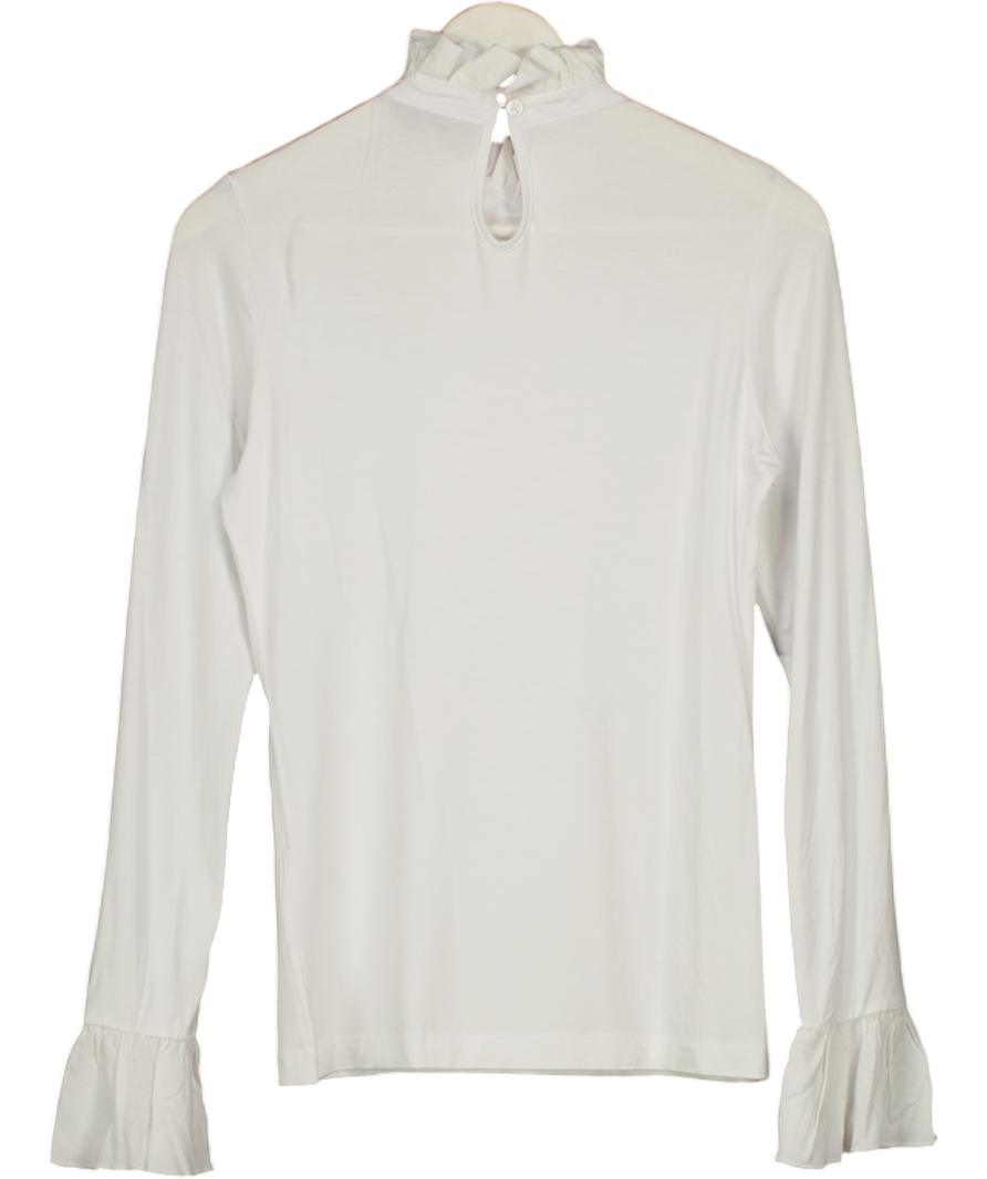 HOLLAND COOPER Lilibet Jersey Frill Neck Top White With Gold Hc Button Detail UK M