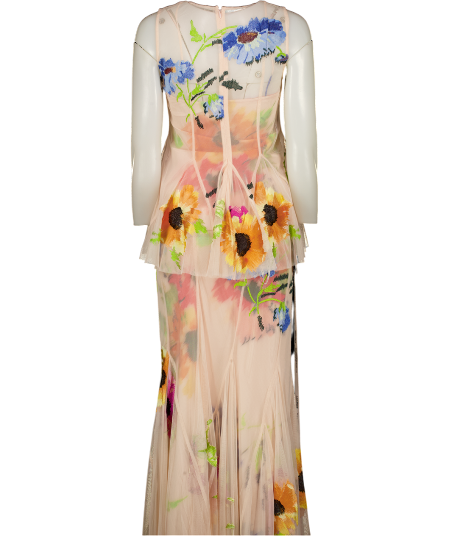ARRANGE Pale Pink Embroidered Floral Pleated Maxi Skirt & Pleated Top Set UK 8