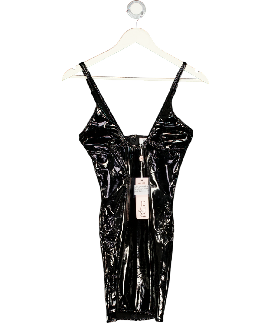 Oh Polly Vinyl Mini Dress In Black UK 4
