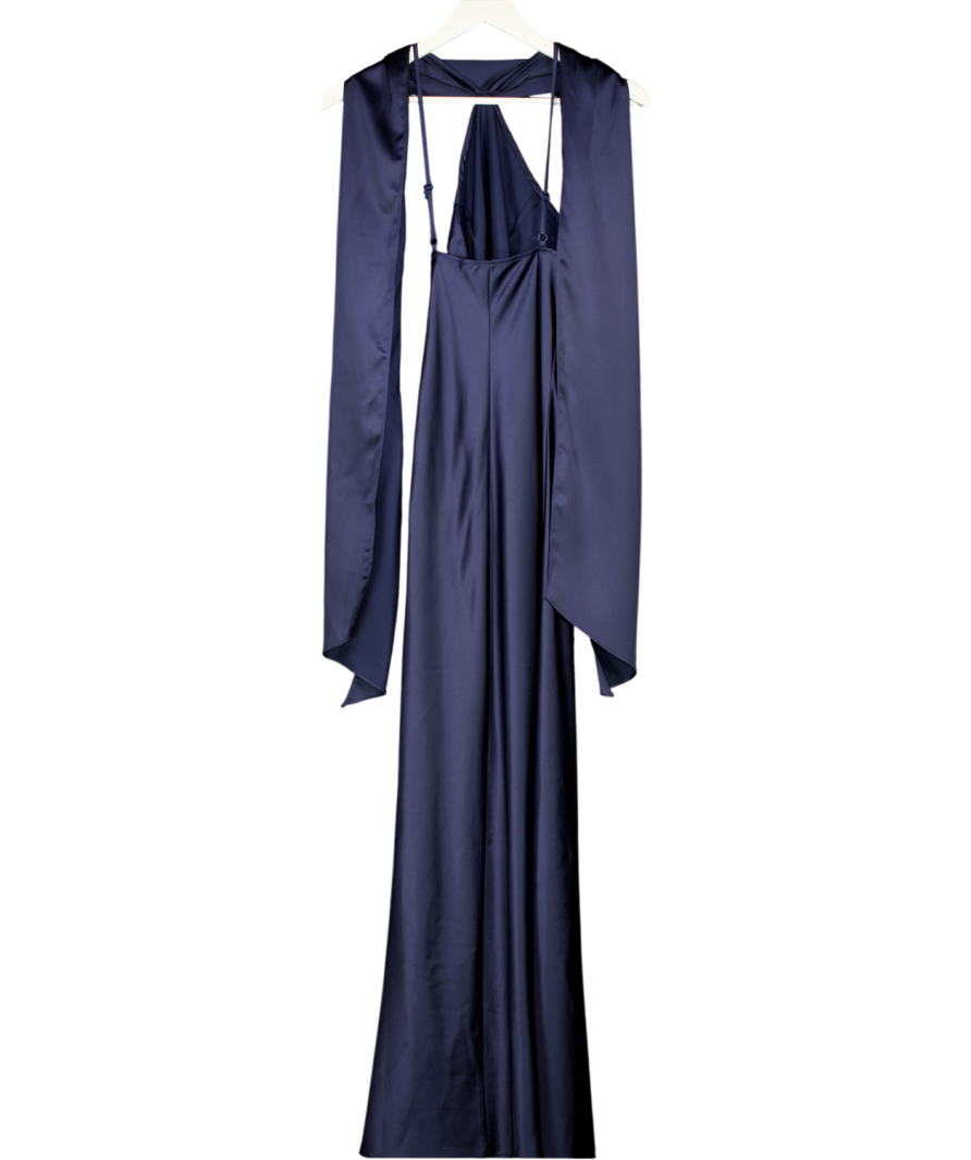 Commense Blue Tie-neck Backless Satin Sleeveless Maxi Dress UK XS