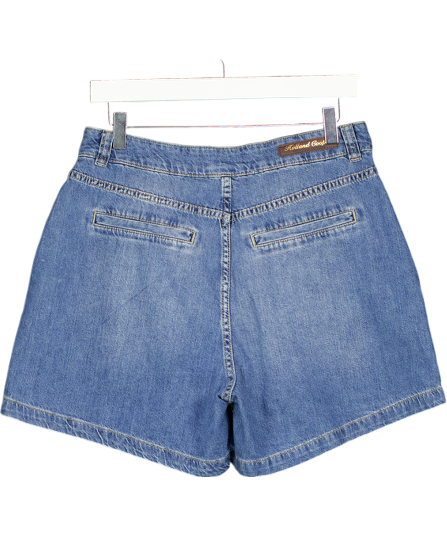 HOLLAND COOPER Blue Utility Denim Shorts With Embroidered Hc Monogram And Logo Patch UK 12