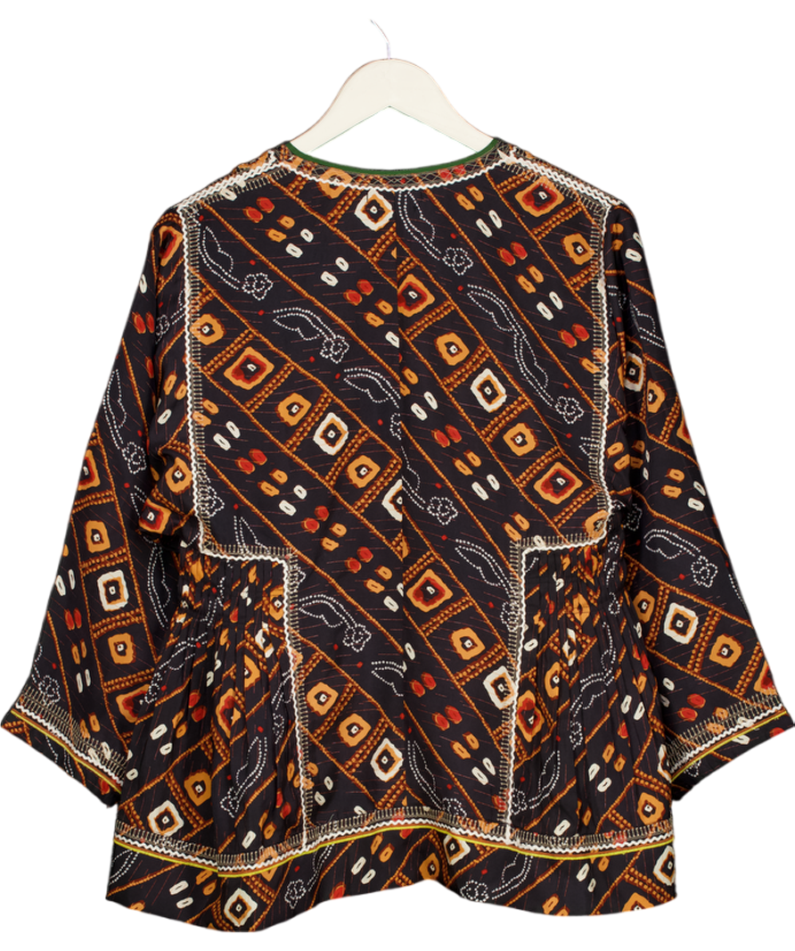 ISABEL MARANT Black 100% Silk Printed Notch Neck Top Fr38 UK 10