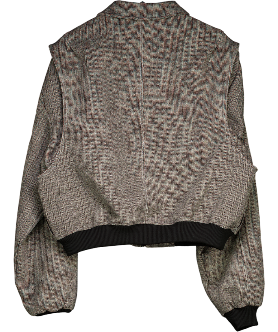 Lioness Grey Exclusive Vista Contrast Stitch Bomber Jacket In Ash Tweed UK M