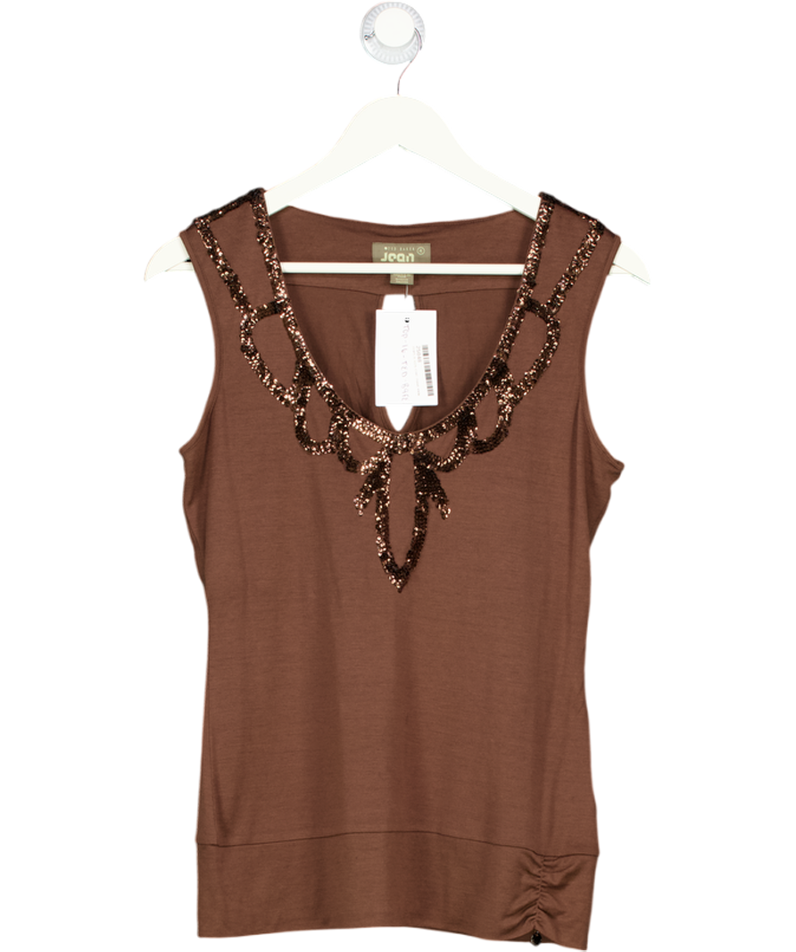 Ted Baker Brown Silk Sleeveless Sequin Top UK 14