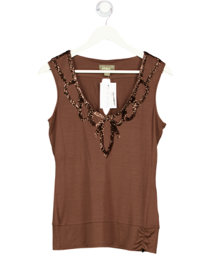 Ted Baker Brown Silk Sleeveless Sequin Top UK 14