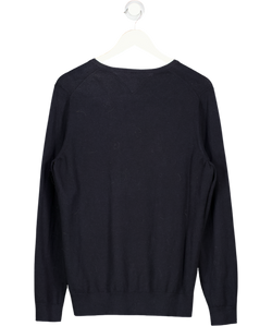 Tommy Hilfiger Navy Blue Fine Cotton Knit Flag Embroidered V-neck Jumper UK XL