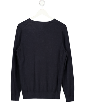Tommy Hilfiger Navy Blue Fine Cotton Knit Flag Embroidered V-neck Jumper UK XL