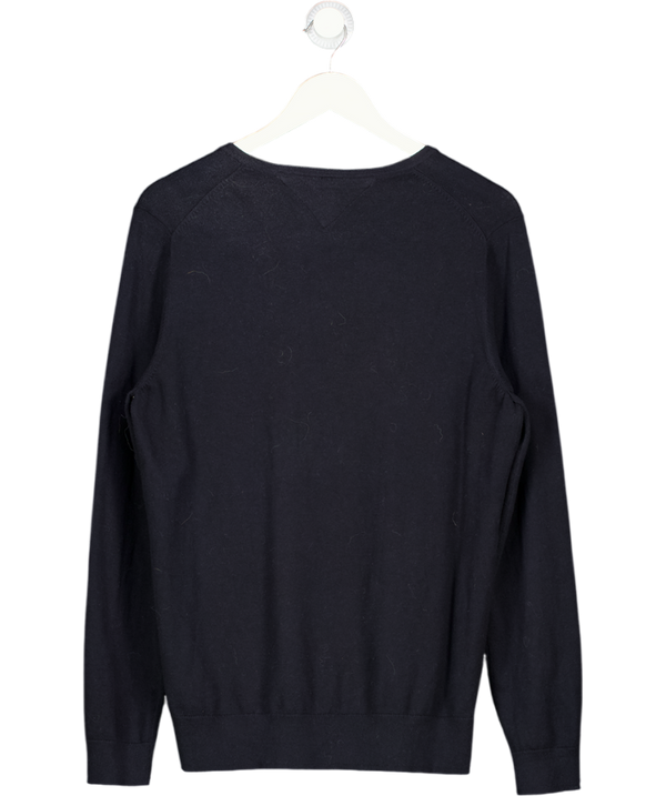 Tommy Hilfiger Navy Blue Fine Cotton Knit Flag Embroidered V-neck Jumper UK XL