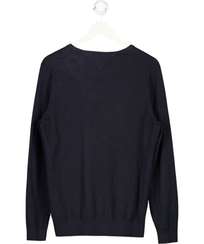 Tommy Hilfiger Navy Blue Fine Cotton Knit Flag Embroidered V-neck Jumper UK XL