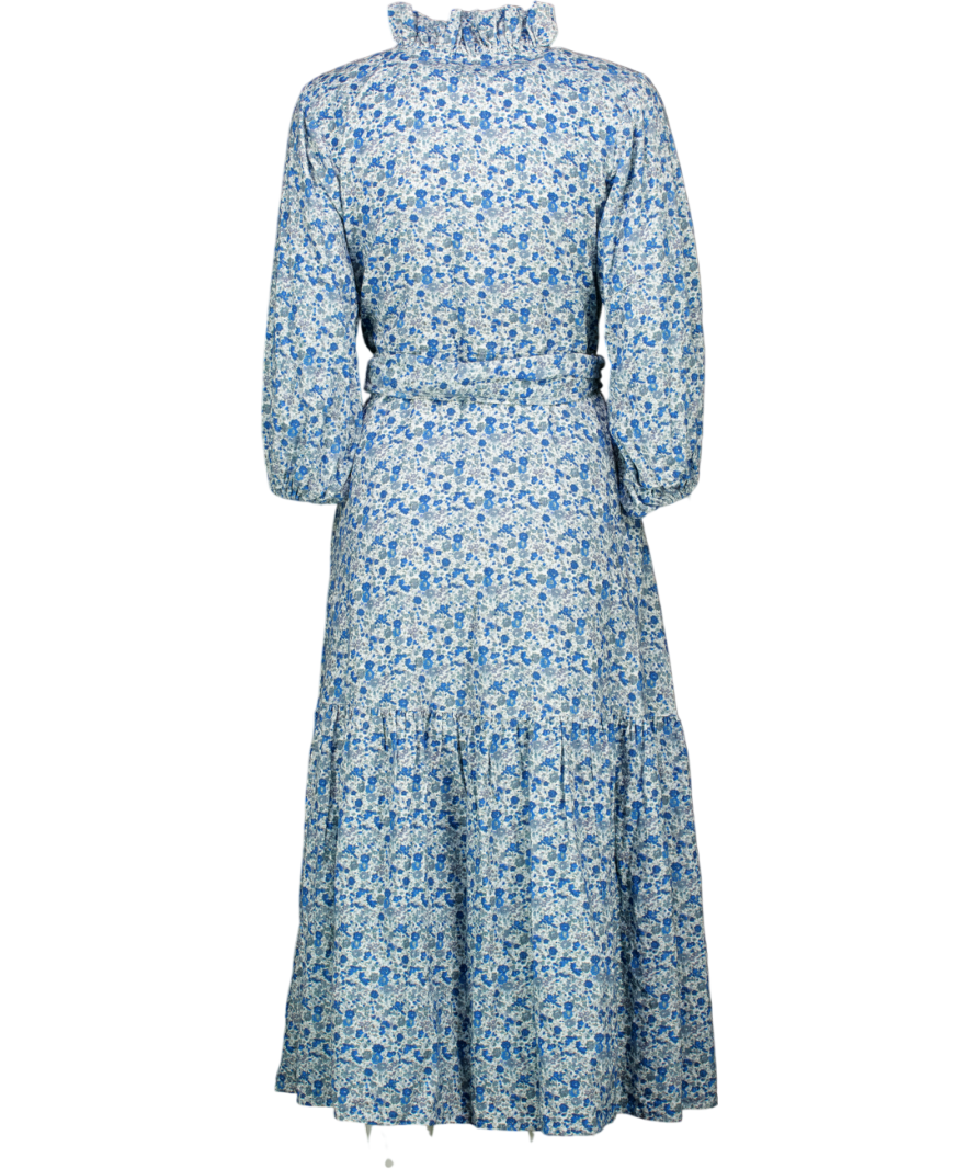 SERAPHINA LONDON Blue Floral High Neck Cord Maxi Dress UK S