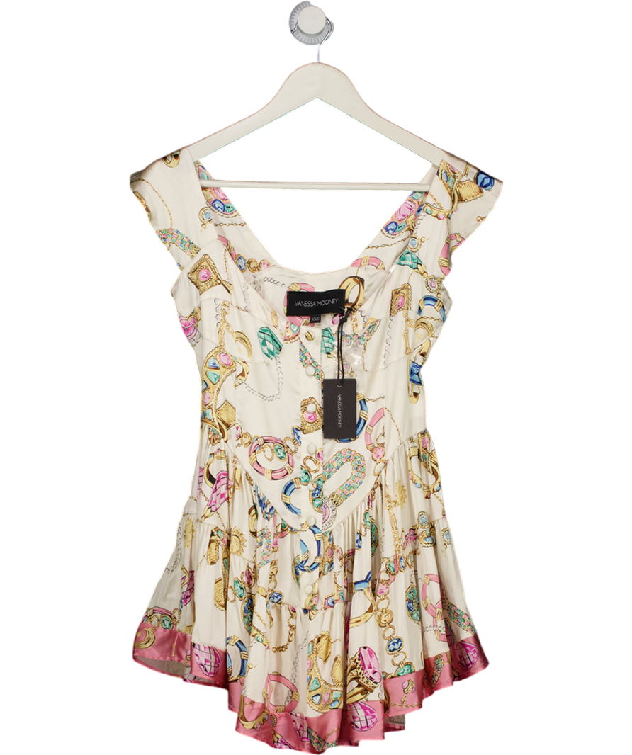 VANESSA MOONEY Cream The Iconic Vintage Jewelry Scarf Print Elisabeth Playsuit UK XXS