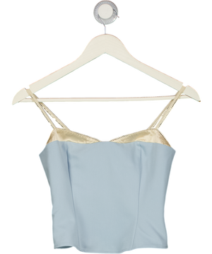 REFORMATION Dusty Blue / Cream Melanie Sweetheart Neck Top Sz0 UK 4