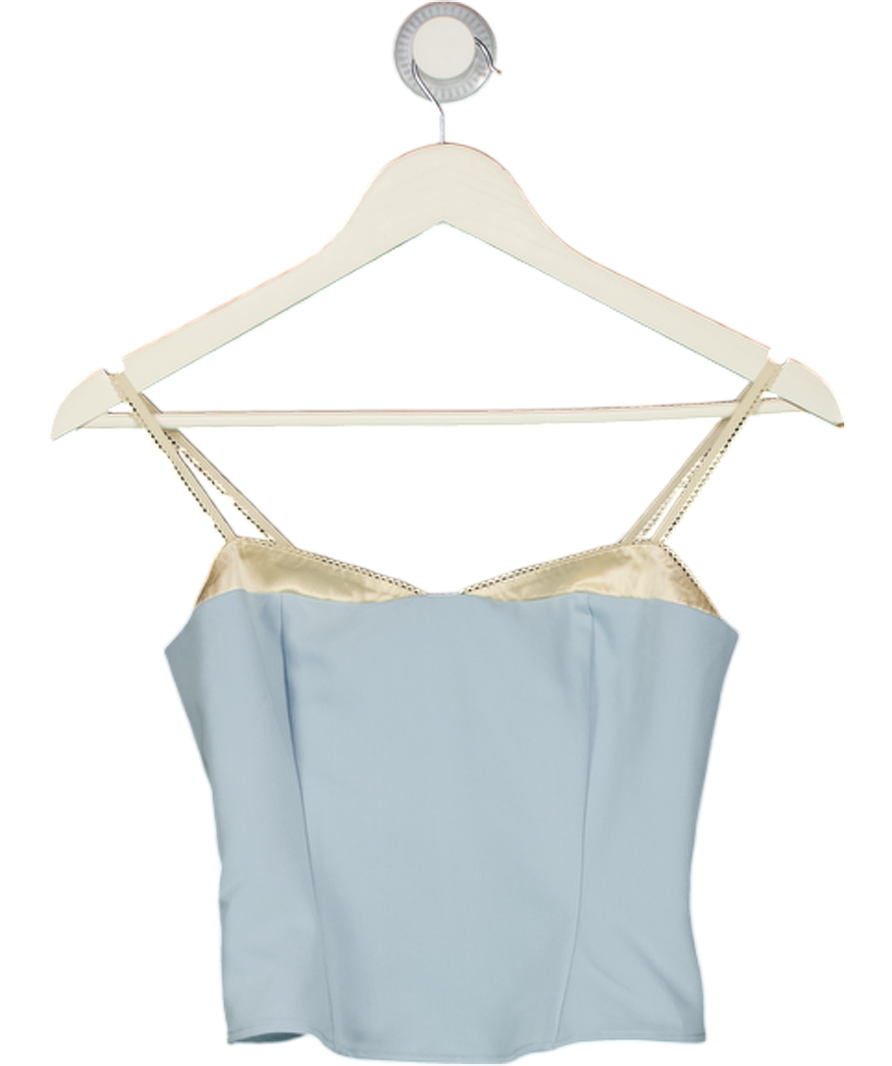 REFORMATION Dusty Blue / Cream Melanie Sweetheart Neck Top Sz0 UK 4