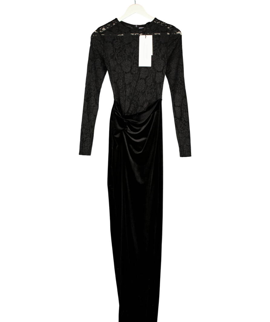 CLUB L LONDON Black Lace Long-sleeve Twisted Split Maxi Dress UK 6