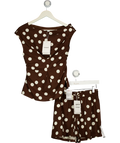 TOPSHOP 2-piece Linen Cinched Waist Top (uk 6)  & Shorts (uk 8) Set In Chocolate Brown Spot UK XS/S