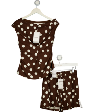 TOPSHOP 2-piece Linen Cinched Waist Top (uk 6)  & Shorts (uk 8) Set In Chocolate Brown Spot UK XS/S
