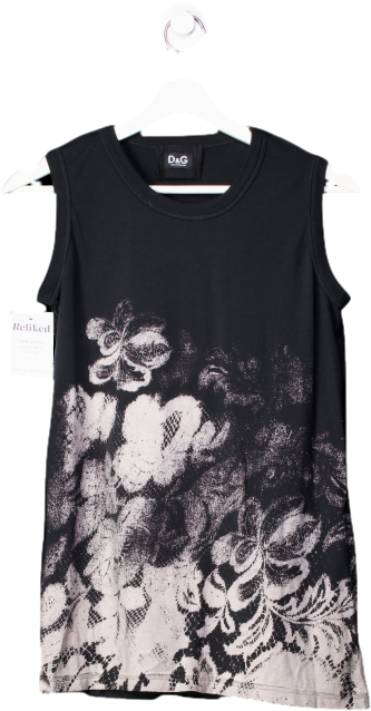 Dolce & Gabbana Black Tank Top With Floral Lace Print UK M