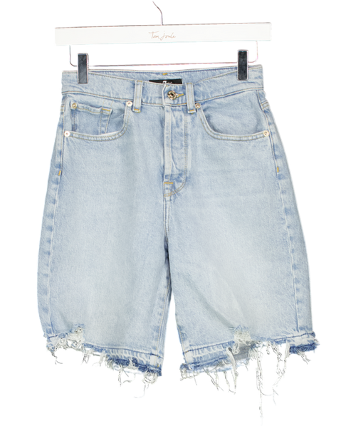 7 FOR ALL MANKIND Light Blue Denim High Waist Distressed Shorts W25