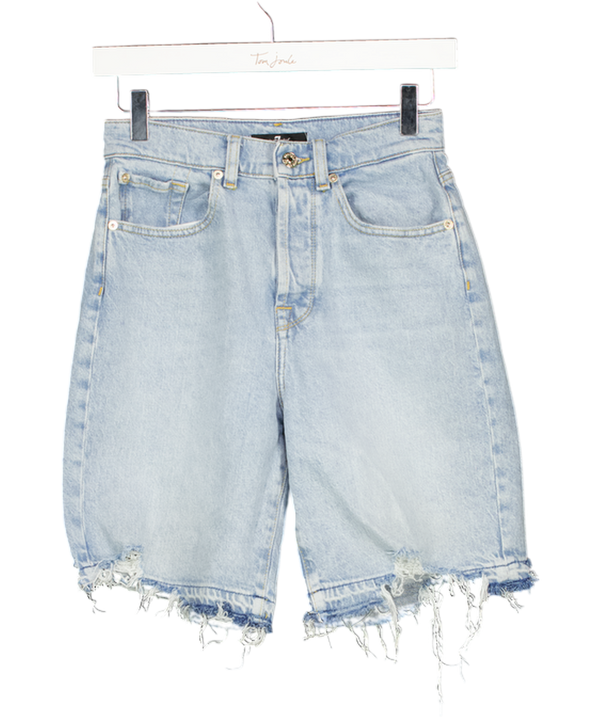 7 FOR ALL MANKIND Light Blue Denim High Waist Distressed Shorts W25