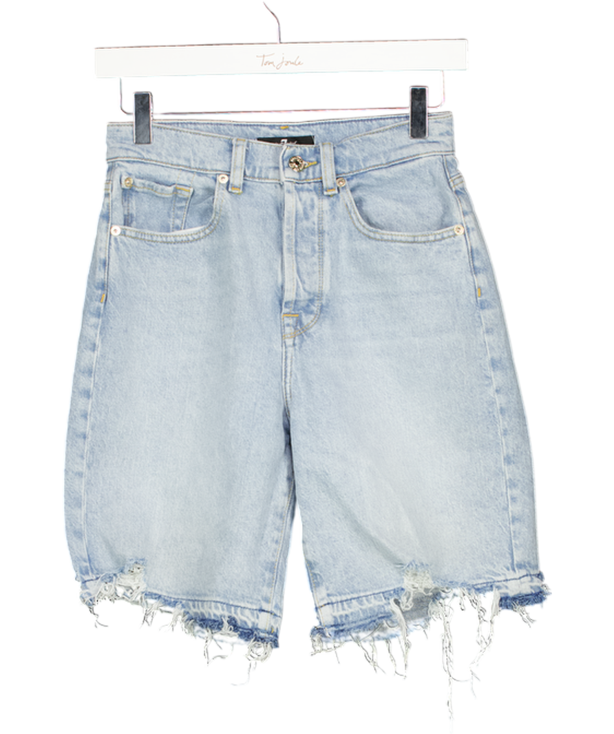 7 FOR ALL MANKIND Light Blue Denim High Waist Distressed Shorts W25