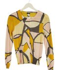 J CREW Yellow Print 100% Merino Wool Fine Knit Cardigan UK M
