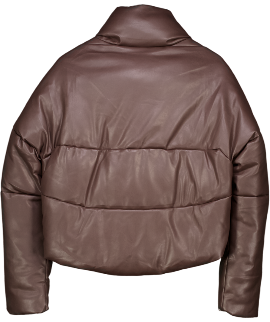 APPARIS Chocolate Brown Faux Leather Funnel Neck Puffer Jacket UK S