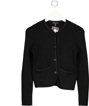 RAG & BONE Black Ribbed Knit Merino Wool Blend Cardigan Jacket UK XXS
