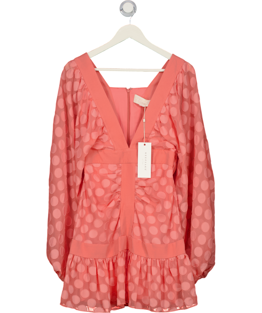 KEEPSAKE THE LABEL Coral Pink Polka Dot Volume Sleeve Dress UK 8