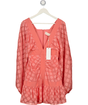 KEEPSAKE THE LABEL Coral Pink Polka Dot Volume Sleeve Dress UK 8