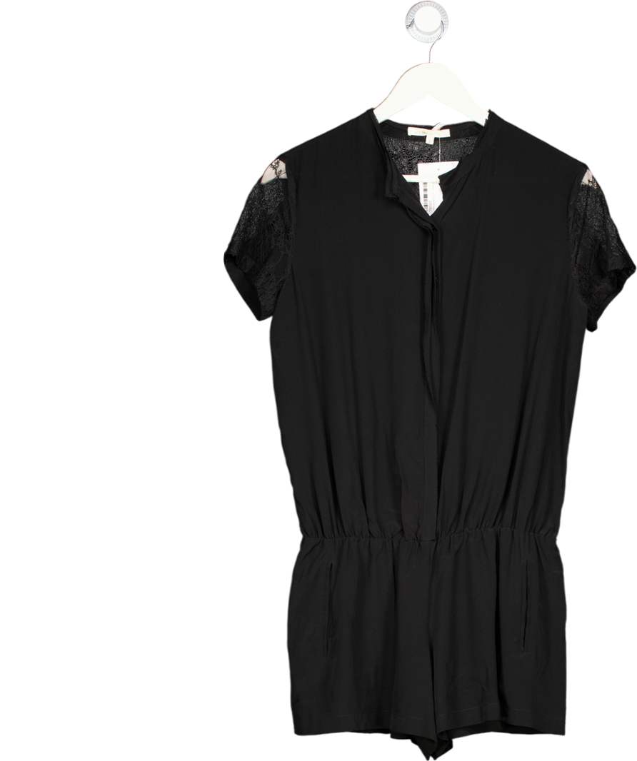 Maje Black Silk & Lace Short Sleeved Jumpsuit UK 6