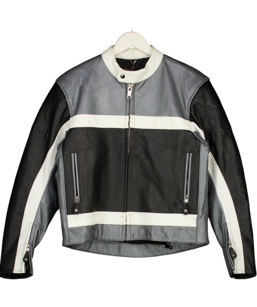 BRIXTON Black Vintage Black/white/grey Real Leather Jacket UK S