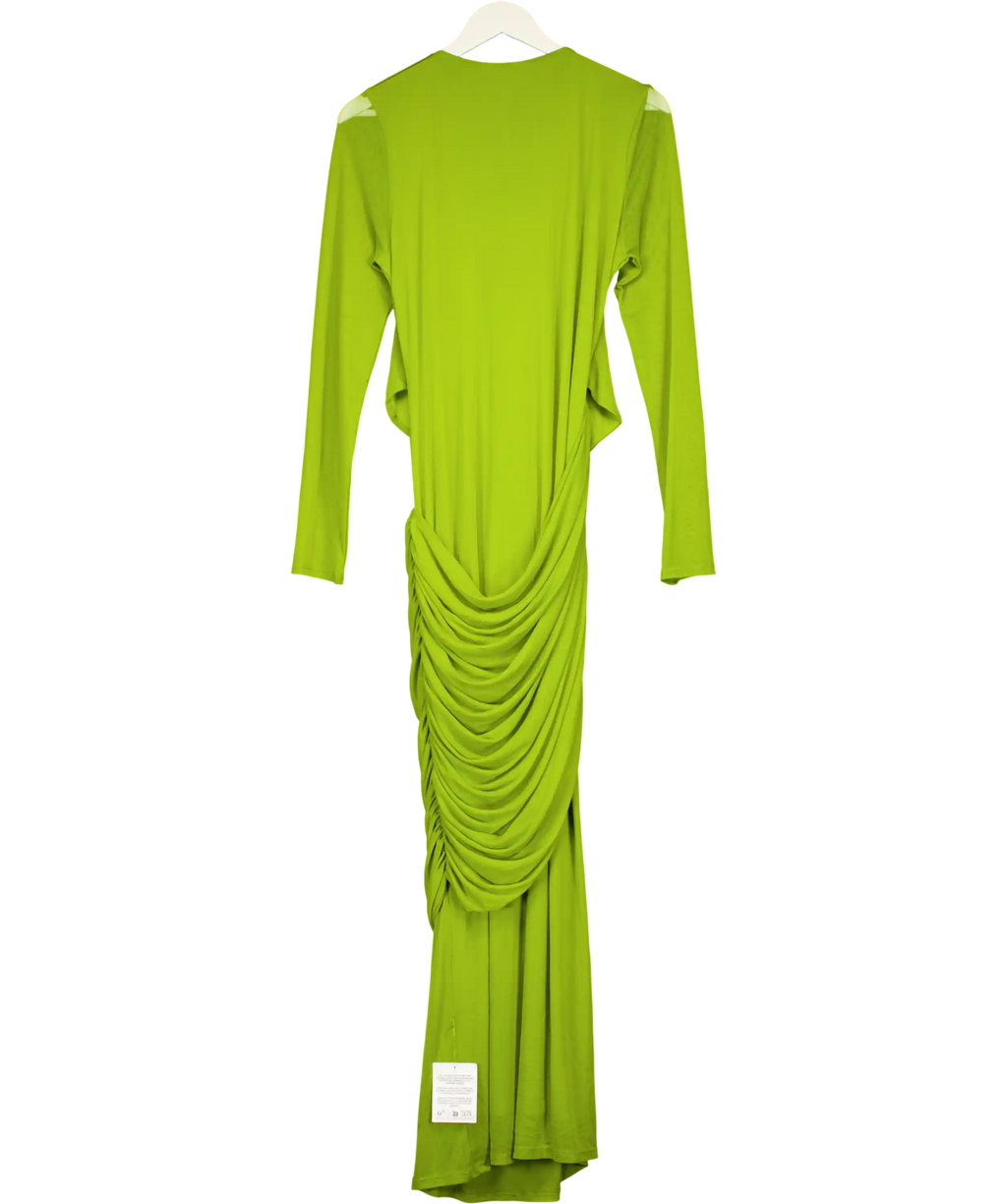 ASOS Green Mesh Deep Plunge Neck Long Sleeve Midi Dress With Draping UK L