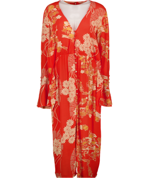 FREE PEOPLE Orange Mixed Print Twist Midi Dress UK S