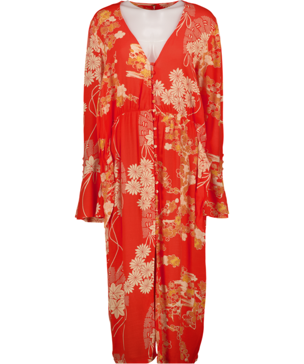 FREE PEOPLE Orange Mixed Print Twist Midi Dress UK S