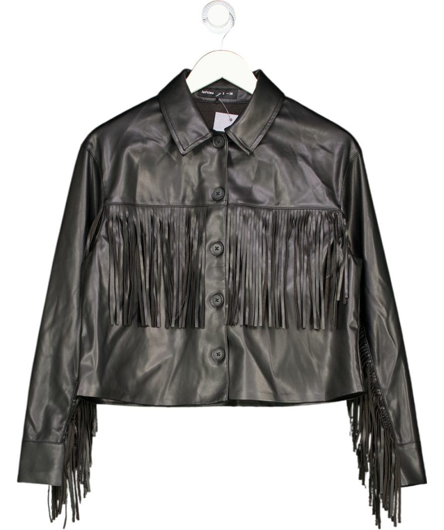 LEFTIES Black Faux Leather Fringed Jacket UK S