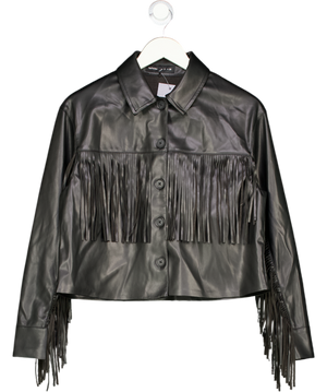 LEFTIES Black Faux Leather Fringed Jacket UK S