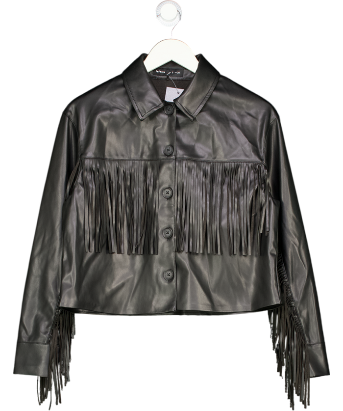 LEFTIES Black Faux Leather Fringed Jacket UK S