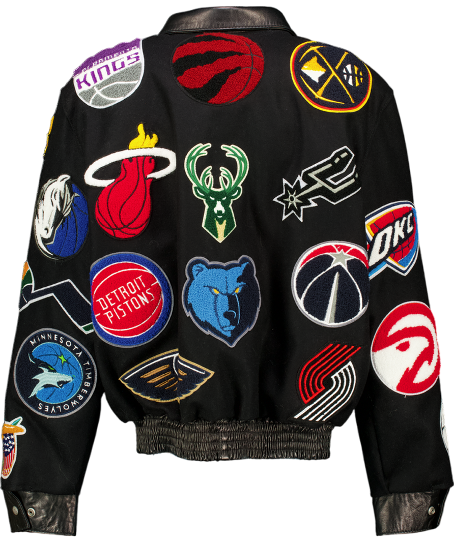 JEFF HAMILTON Black Nba Collage Wool Bomber Jacket UK M
