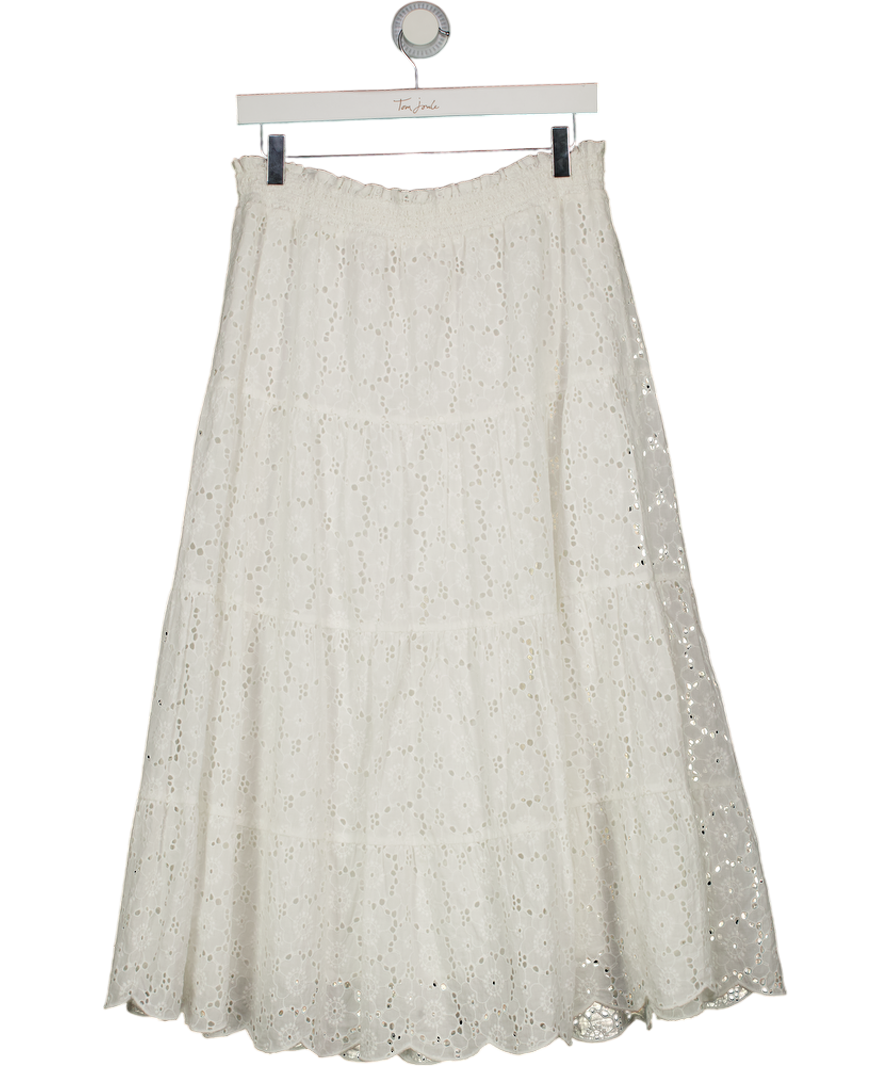 TORY BURCH White Broderie Smocked Midi Skirt UK M