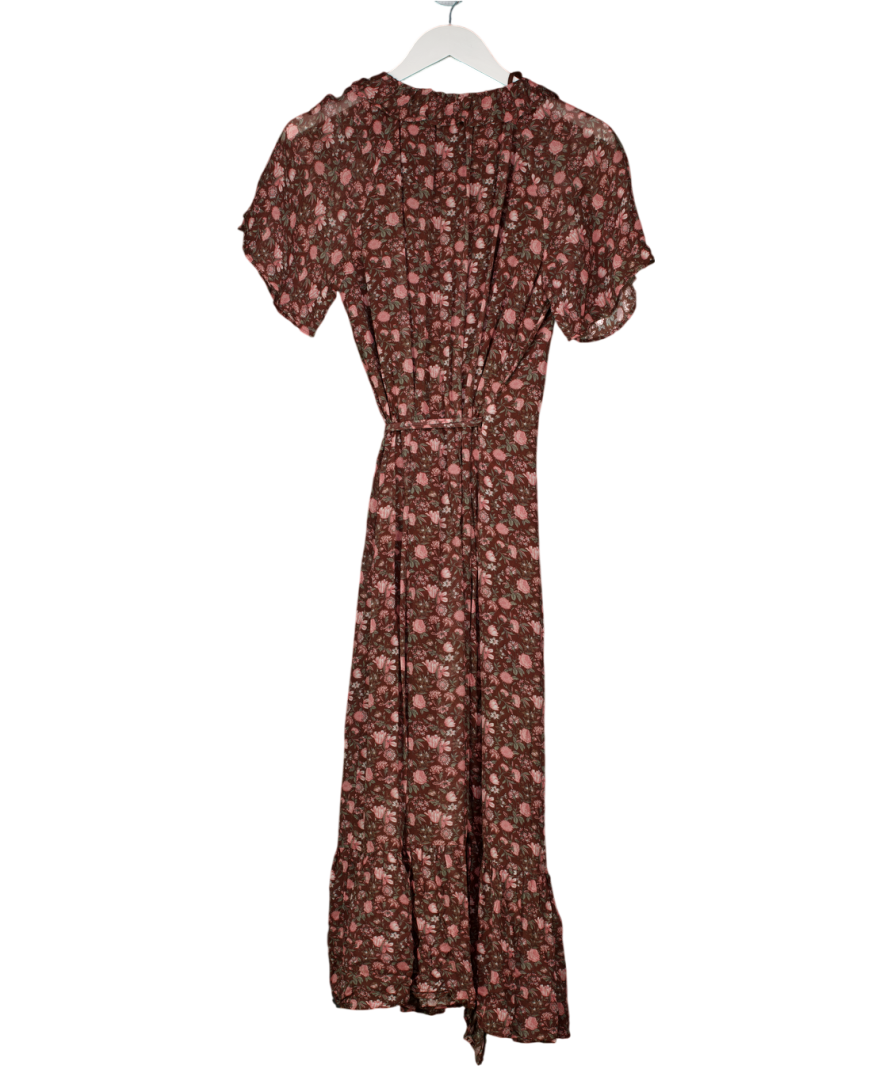 & Other Stories Brown Floral Midi Wrap Dress UK 6