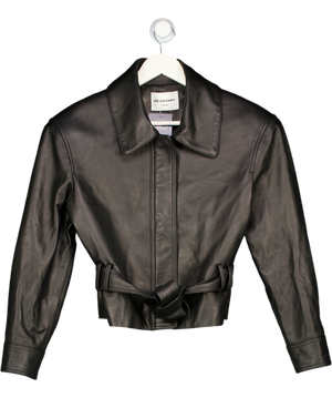 DE SAVARY LONDON Black Oversize Leather Belted Jacket UK XS