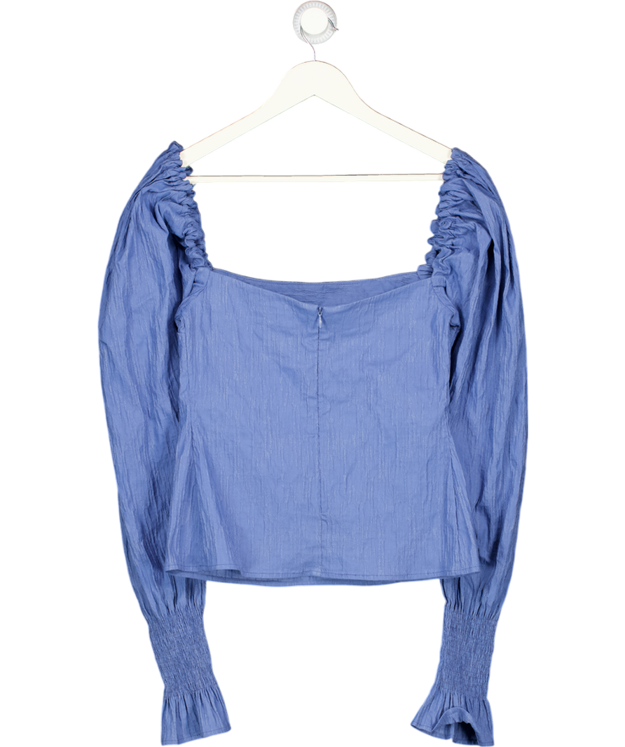 ANNA QUAN Blue Puff Sleeve Square Neck Top UK S