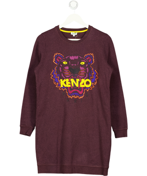 KENZO Plum Purple Tiger Logo Sweatshirt Dress UK M