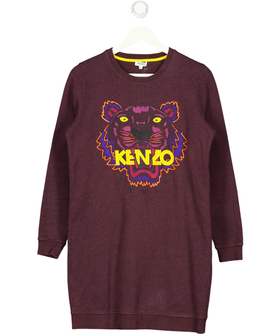 KENZO Plum Purple Tiger Logo Sweatshirt Dress UK M