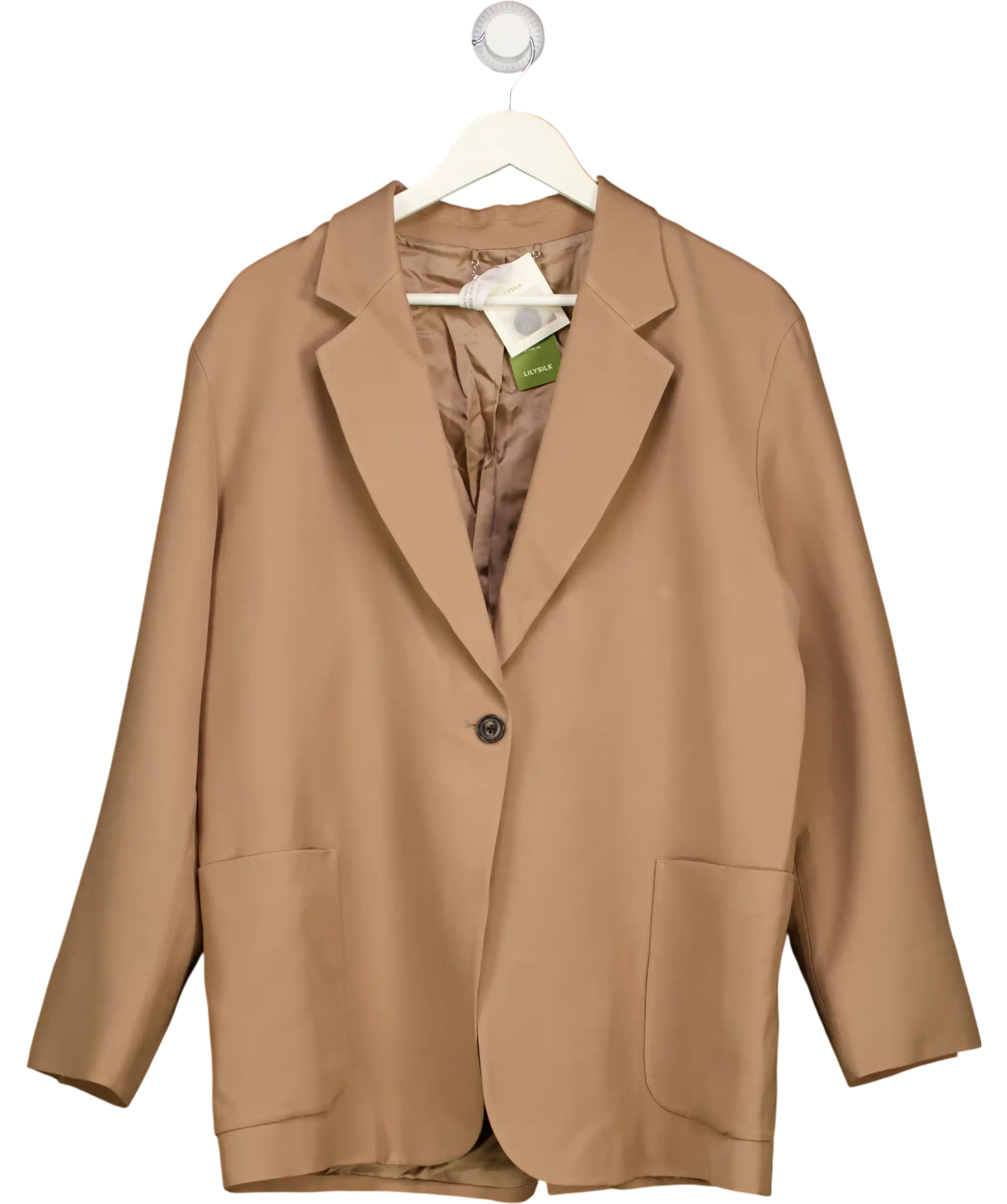 Lily Silk Beige Single Button Silk Wool Blazer UK M