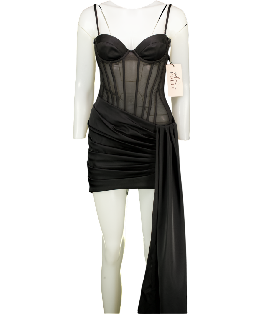 OH POLLY Norah Bandeau Lace-up Corset Mini Dress In Black UK 8