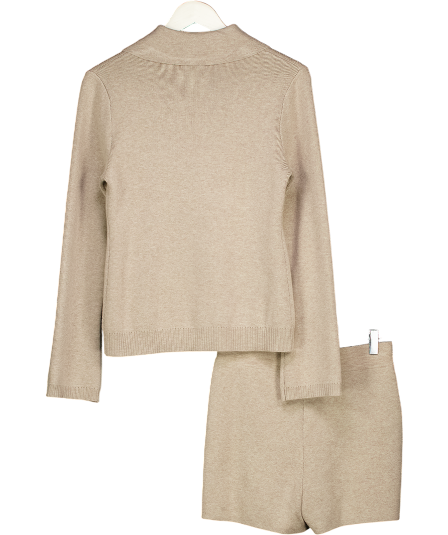 CARAMELLA Beige Knit Button Up Collared Cardigan & Mini Short Co-ord Set UK 8