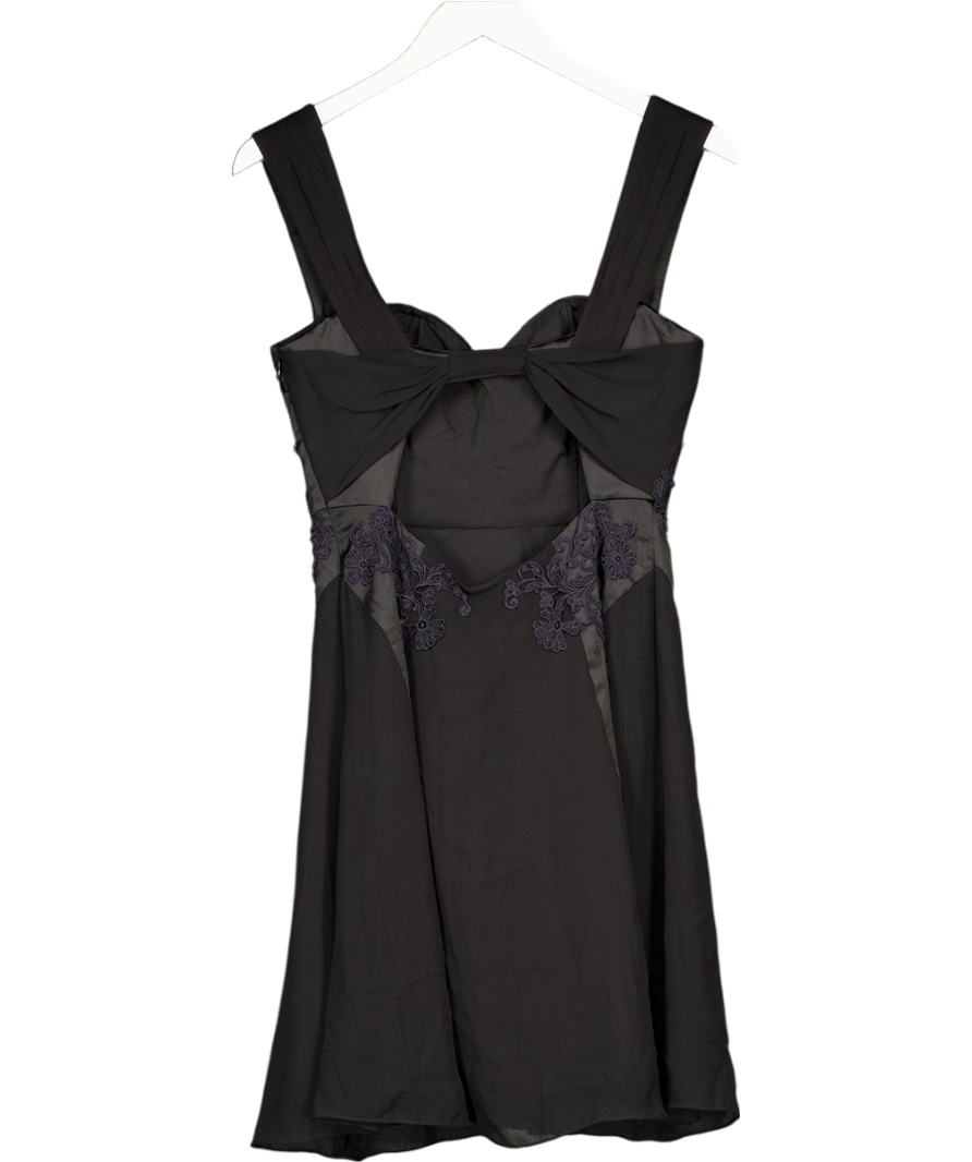 Karen Millen Black 100% Silk Corset Detail Mini Dress With Guipure Lace Applique. UK 10