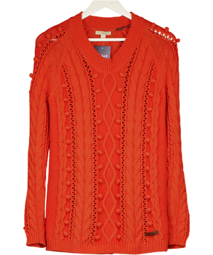 BURBERRY BRIT Orange Cotton Cashmere  Blend Bobble Knit Jumper UK M