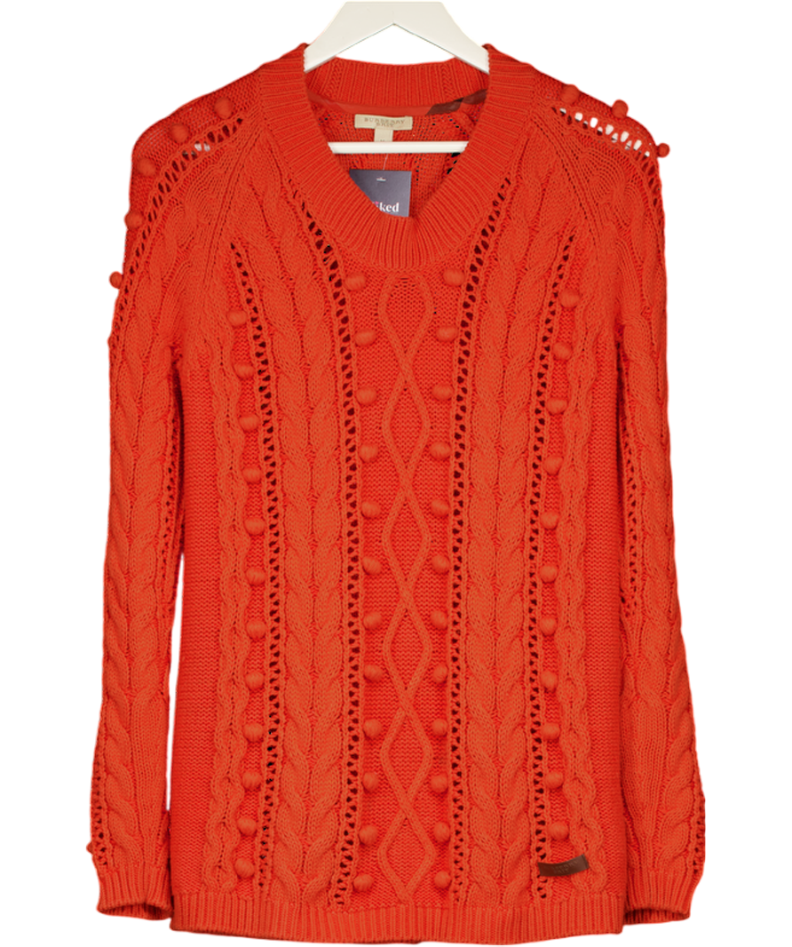 BURBERRY BRIT Orange Cotton Cashmere  Blend Bobble Knit Jumper UK M